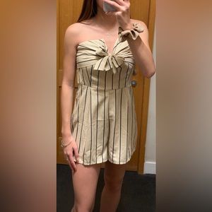 Strapless romper, tie in front, striped, zip back closure